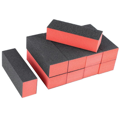 4-Way Nail Buffer and File Set - 10 Pcs Sponge Sanding Blocks for Manicure, Pedicure, and Salon Use (Black Red)