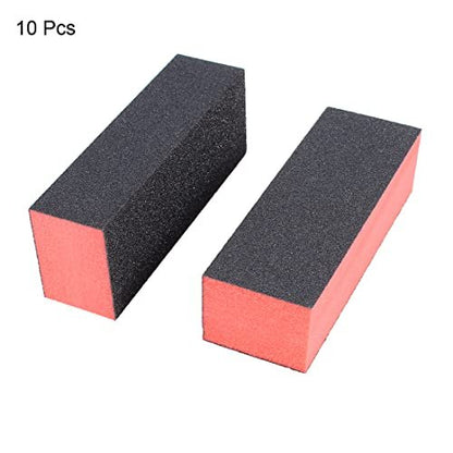 4-Way Nail Buffer and File Set - 10 Pcs Sponge Sanding Blocks for Manicure, Pedicure, and Salon Use (Black Red)