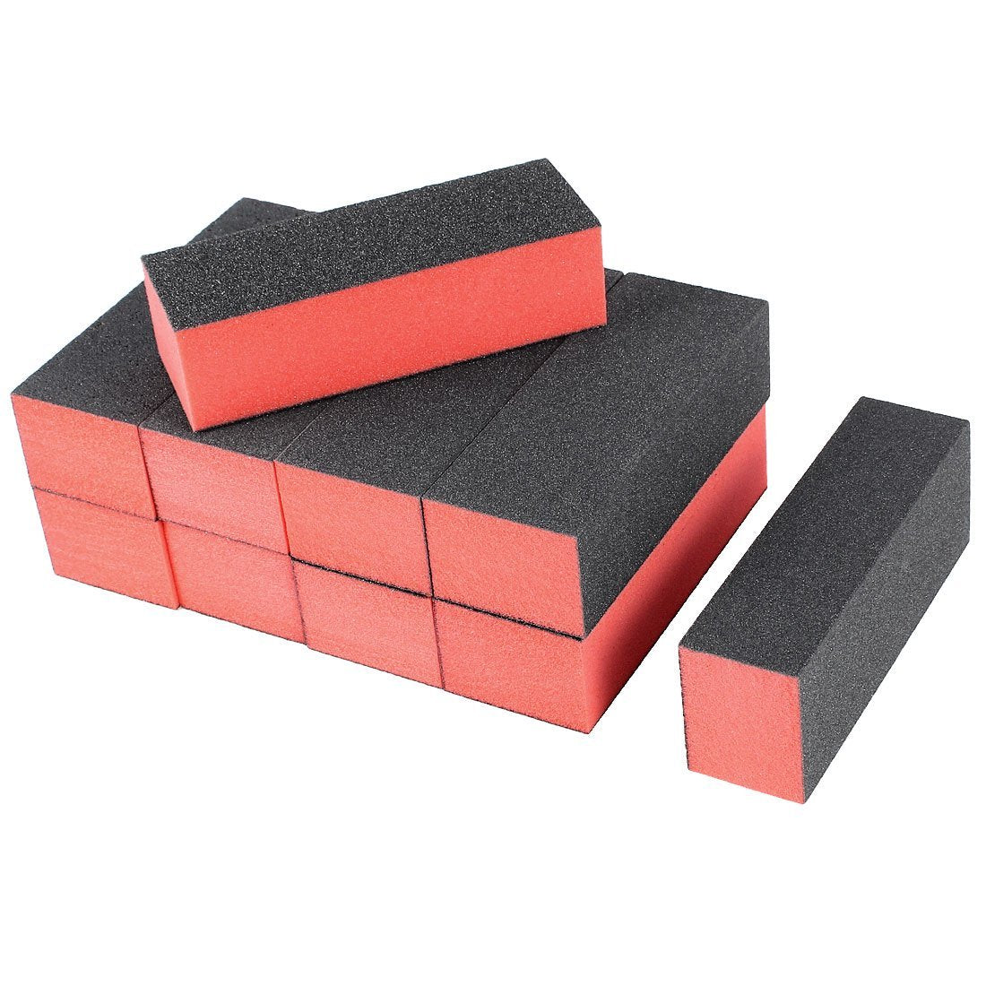 4-Way Nail Buffer and File Set - 10 Pcs Sponge Sanding Blocks for Manicure, Pedicure, and Salon Use (Black Red) - görsel 1