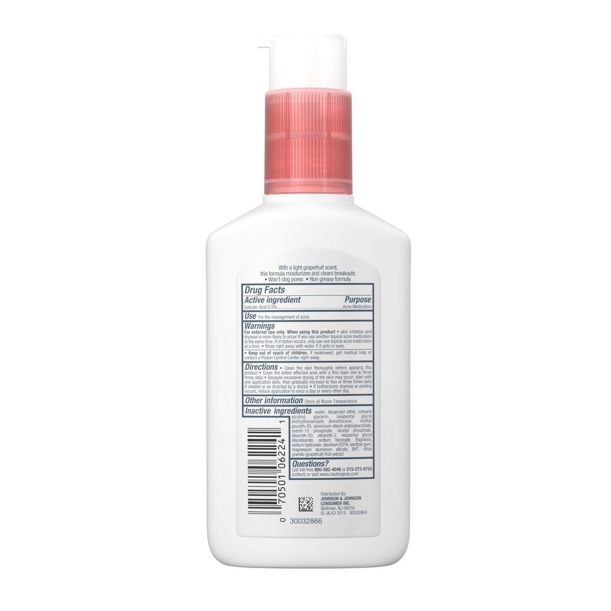 Neutrogena Oil Free Acne Moisturizer with 0.5% Salicylic Acid, Pink Grapefruit Face Lotion for Breakouts, Non-Greasy & Non-Comedogenic, 4 fl. oz - görsel 15