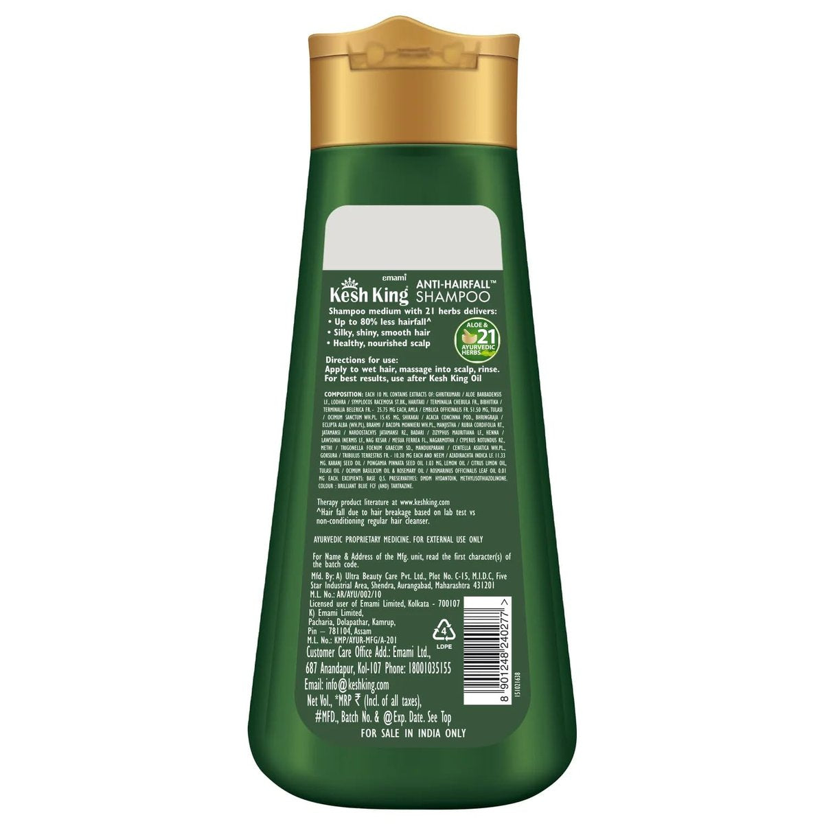 KESH KING Anti Hairfall Shampoo – 21 Ayurvedic Herbs & Aloe Vera for Healthy, Nourished Scalp & Shiny, Smooth Hair (6.76 Fl Oz/200ml) - görsel 3