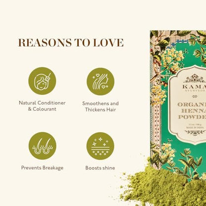 Kama Ayurveda 100% Organic Henna Powder - Natural Hair Color & Conditioner (100g)