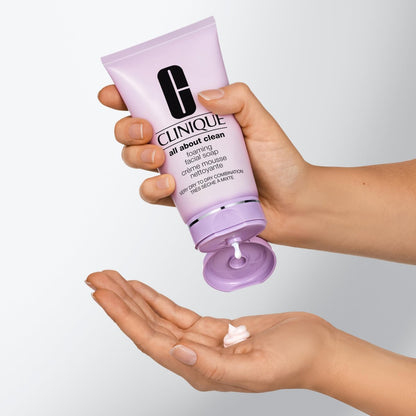 Clinique All About Clean Foaming Face Wash for Very Dry to Dry Combination Skin, 5 Fl Oz - Gentle Cleanser with Hyaluronic Acid & Glycerin