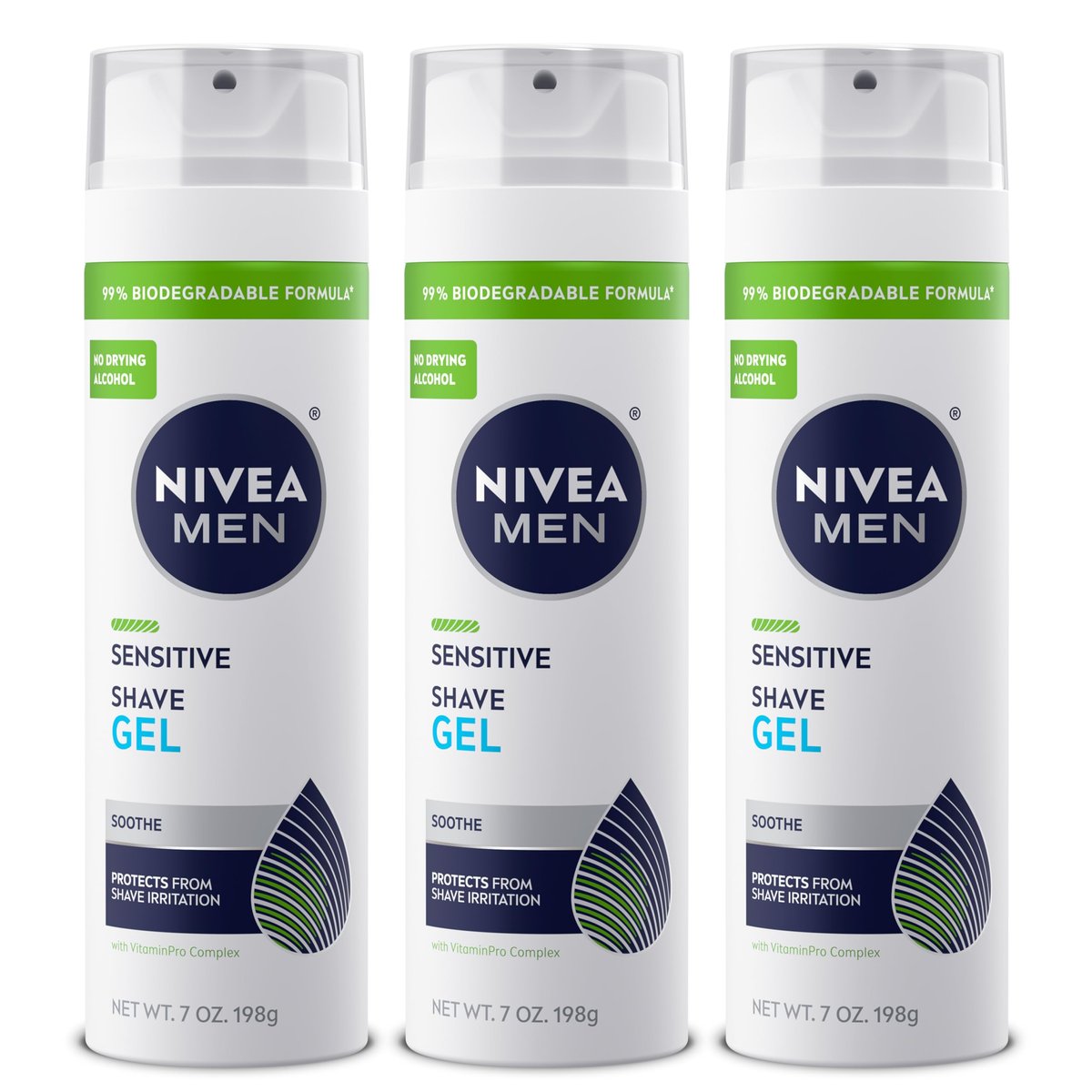 NIVEA MEN Sensitive Shave Gel for Men with Sensitive Skin, Enriched with VitaminPro Complex, 7 oz Can, Pack of 3 Avelisse
