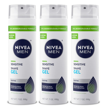 NIVEA MEN Sensitive Shave Gel for Men with Sensitive Skin, Enriched with VitaminPro Complex, 7 oz Can, Pack of 3 Avelisse