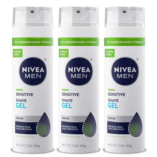 NIVEA MEN Sensitive Shave Gel for Men with Sensitive Skin, Enriched with VitaminPro Complex, 7 oz Can, Pack of 3 Avelisse