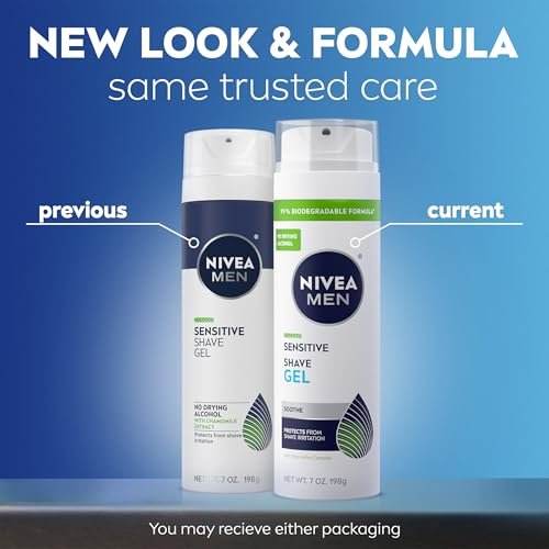 NIVEA MEN Sensitive Shave Gel for Men with Sensitive Skin, Enriched with VitaminPro Complex, 7 oz Can, Pack of 3 Avelisse