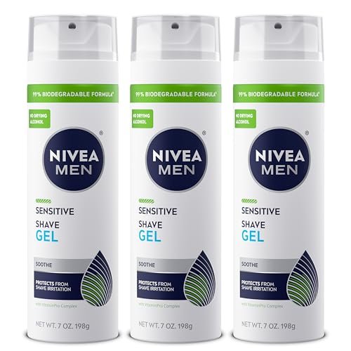 NIVEA MEN Sensitive Shave Gel for Men with Sensitive Skin, Enriched with VitaminPro Complex, 7 oz Can, Pack of 3 Avelisse