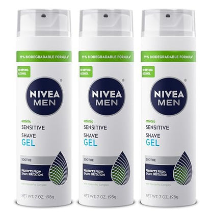 NIVEA MEN Sensitive Shave Gel for Men with Sensitive Skin, Enriched with VitaminPro Complex, 7 oz Can, Pack of 3 Avelisse