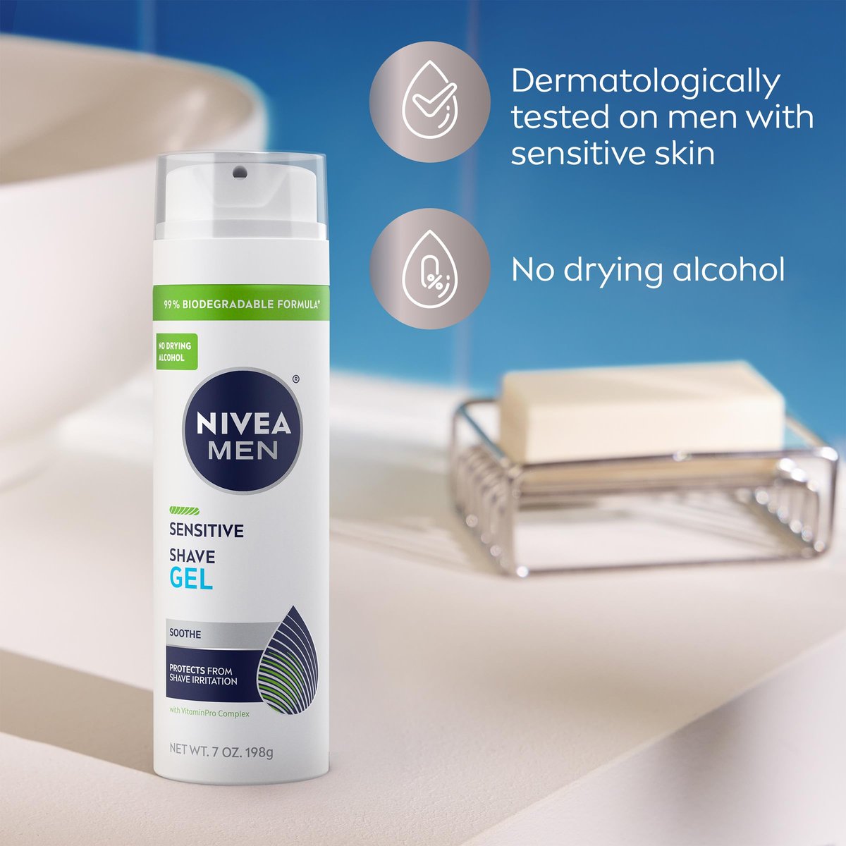 NIVEA MEN Sensitive Shave Gel for Men with Sensitive Skin, Enriched with VitaminPro Complex, 7 oz Can, Pack of 3 Avelisse