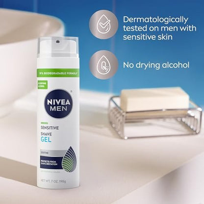 NIVEA MEN Sensitive Shave Gel for Men with Sensitive Skin, Enriched with VitaminPro Complex, 7 oz Can, Pack of 3 Avelisse