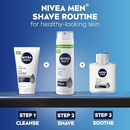 NIVEA MEN Sensitive Shave Gel for Men with Sensitive Skin, Enriched with VitaminPro Complex, 7 oz Can, Pack of 3 Avelisse