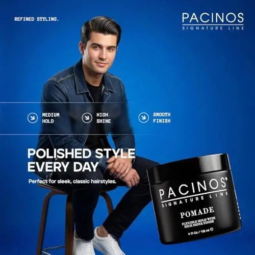 Pacinos Pomade - Flexible Hold, Frizz Control - High Shine Pomade for All Hair Types - 4oz Avelisse