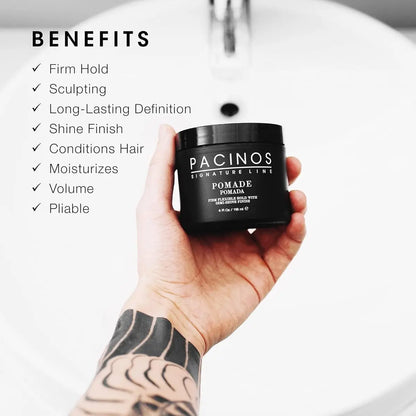 Pacinos Pomade - Flexible Hold, Frizz Control - High Shine Pomade for All Hair Types - 4oz Avelisse