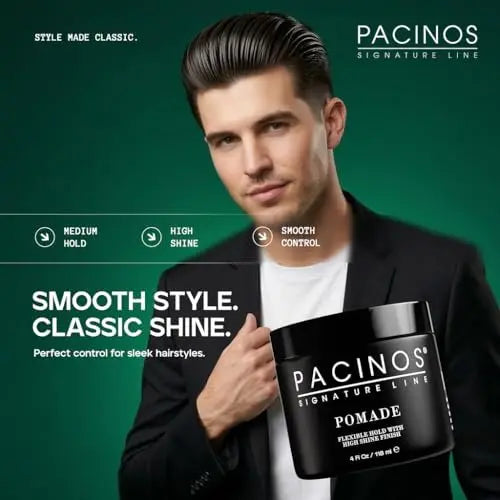 Pacinos Pomade - Flexible Hold, Frizz Control - High Shine Pomade for All Hair Types - 4oz Avelisse