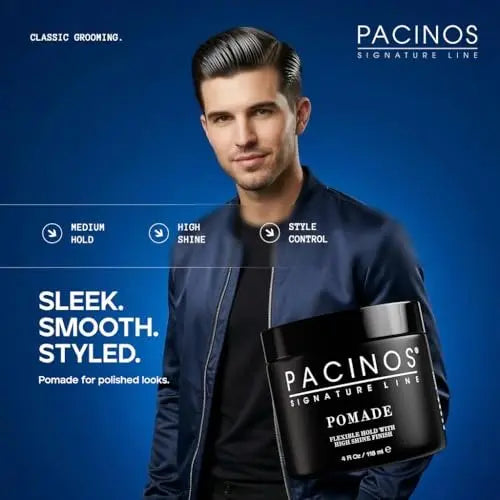Pacinos Pomade - Flexible Hold, Frizz Control - High Shine Pomade for All Hair Types - 4oz Avelisse