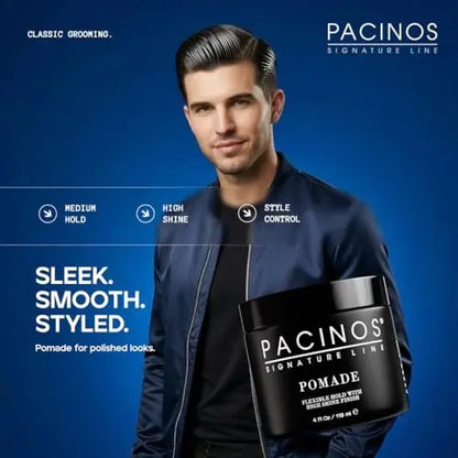 Pacinos Pomade - Flexible Hold, Frizz Control - High Shine Pomade for All Hair Types - 4oz Avelisse