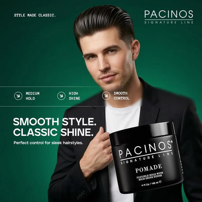 Pacinos Pomade - Flexible Hold, Frizz Control - High Shine Pomade for All Hair Types - 4oz Avelisse