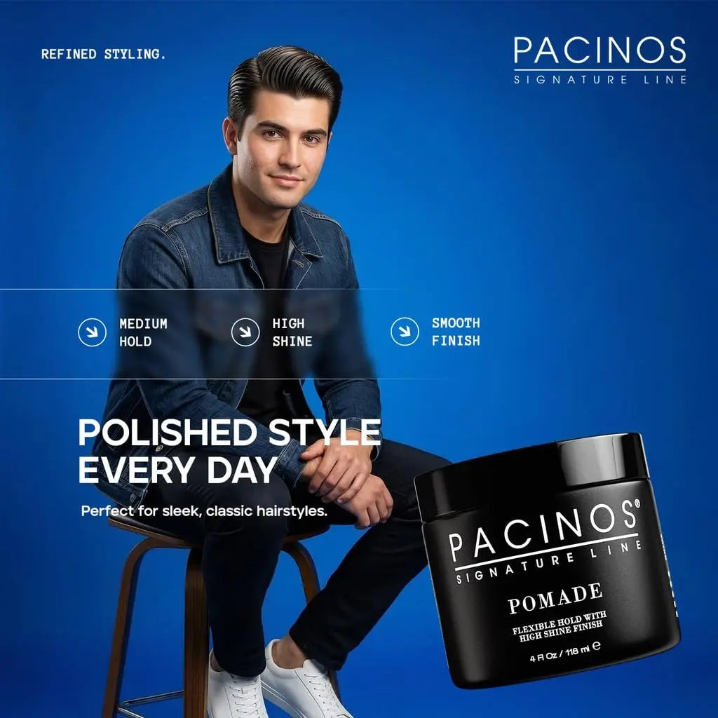 Pacinos Pomade - Flexible Hold, Frizz Control - High Shine Pomade for All Hair Types - 4oz Avelisse