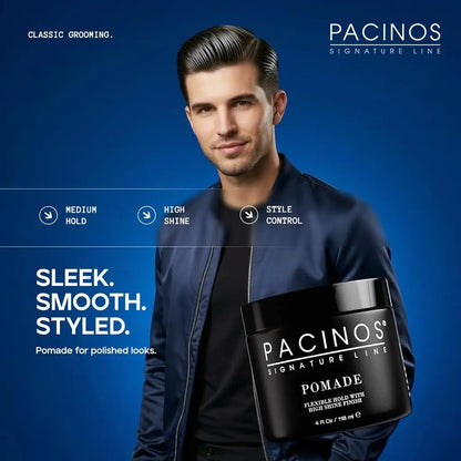 Pacinos Pomade - Flexible Hold, Frizz Control - High Shine Pomade for All Hair Types - 4oz Avelisse