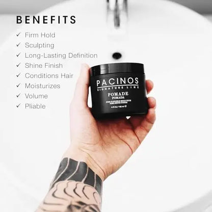 Pacinos Pomade - Flexible Hold, Frizz Control - High Shine Pomade for All Hair Types - 4oz Avelisse