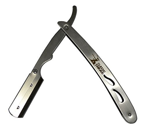 Classic Samurai CS-102 Stainless Steel Professional Barber Straight Edge Razor with 100 Lord Single Edge Razor Blades (Silver, 101 Piece Set) Avelisse