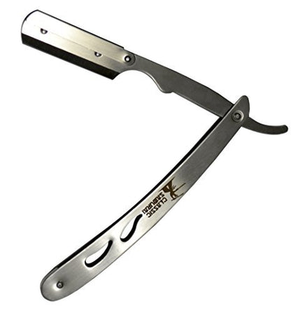 Classic Samurai CS-102 Stainless Steel Professional Barber Straight Edge Razor with 100 Lord Single Edge Razor Blades (Silver, 101 Piece Set) Avelisse