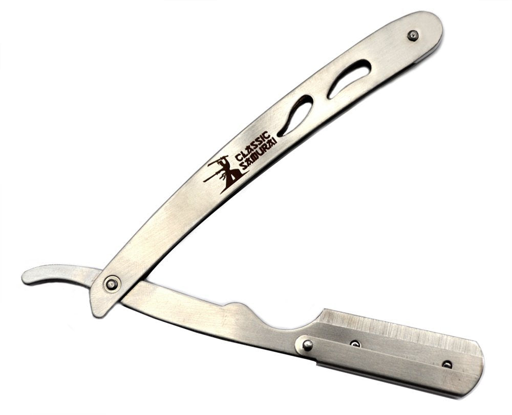 Classic Samurai CS-102 Stainless Steel Professional Barber Straight Edge Razor with 100 Lord Single Edge Razor Blades (Silver, 101 Piece Set) Avelisse