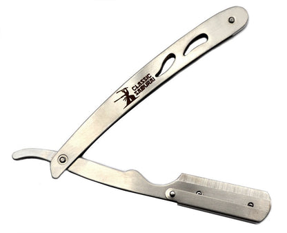 Classic Samurai CS-102 Stainless Steel Professional Barber Straight Edge Razor with 100 Lord Single Edge Razor Blades (Silver, 101 Piece Set) Avelisse