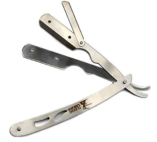 Classic Samurai CS-102 Stainless Steel Professional Barber Straight Edge Razor with 100 Lord Single Edge Razor Blades (Silver, 101 Piece Set) Avelisse