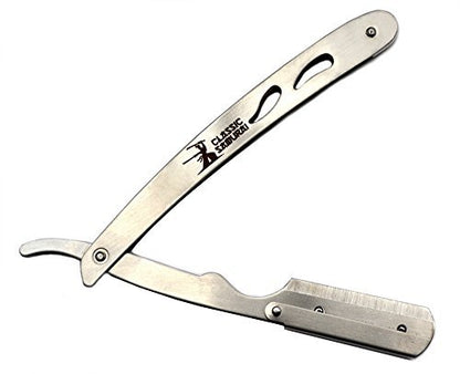Classic Samurai CS-102 Stainless Steel Professional Barber Straight Edge Razor with 100 Lord Single Edge Razor Blades (Silver, 101 Piece Set) Avelisse