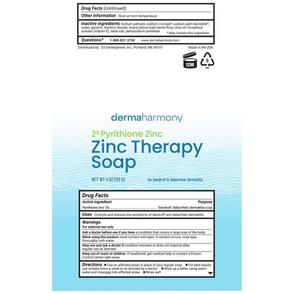 Dermaharmony 2% Pyrithione Zinc Bar Soap (Set of 2) – 4 oz Each – For Seborrheic Dermatitis, Dandruff & Skin Conditions Avelisse