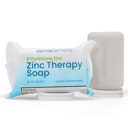 Dermaharmony 2% Pyrithione Zinc Bar Soap (Set of 2) – 4 oz Each – For Seborrheic Dermatitis, Dandruff & Skin Conditions Avelisse