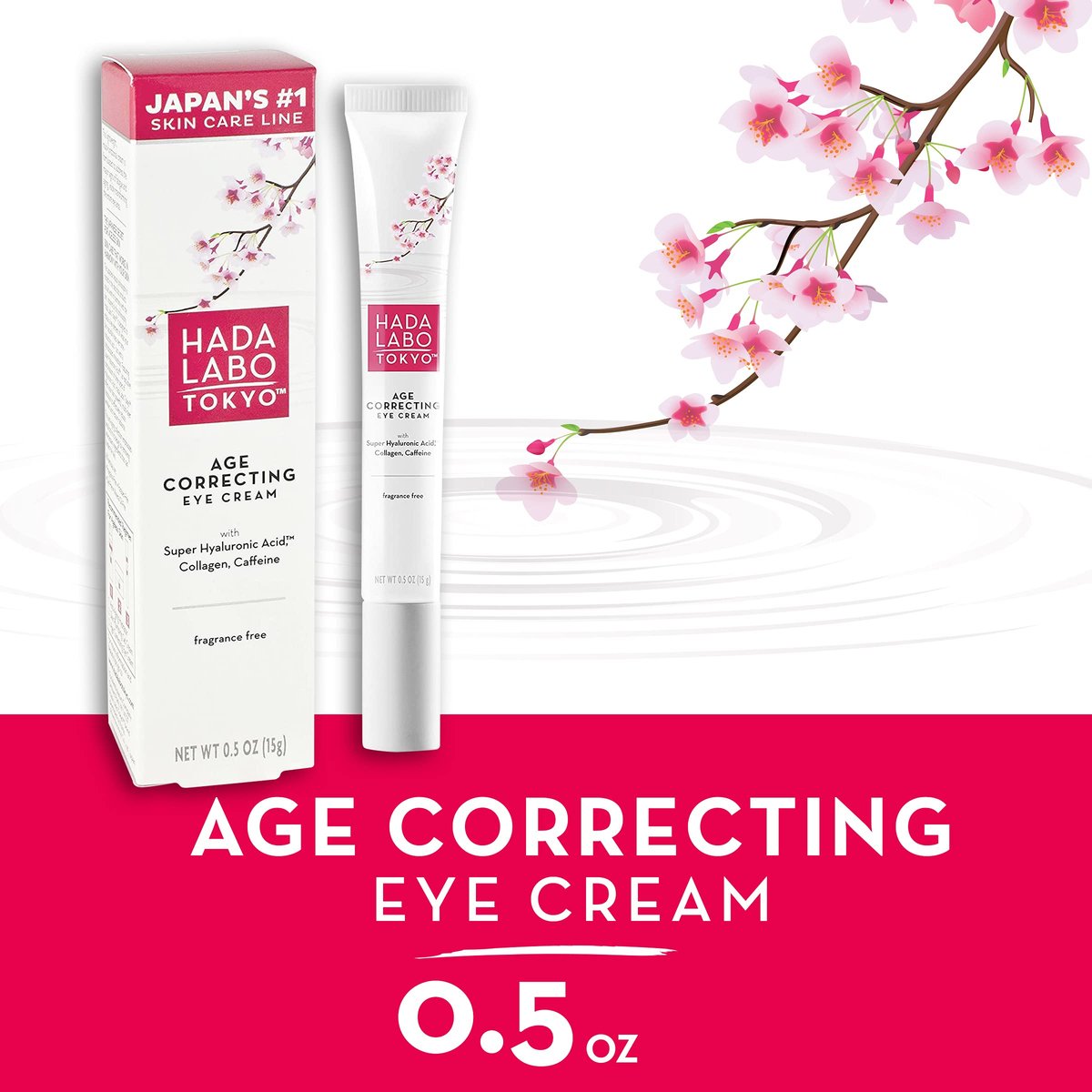 Hada Labo Tokyo Age Correcting Eye Cream – Anti-Aging with Super Hyaluronic Acid, Collagen & Caffeine – Reduces Wrinkles, Dark Circles & Puffiness – Lift, Firm & Brighten – 0.5 oz Avelisse