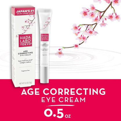 Hada Labo Tokyo Age Correcting Eye Cream – Anti-Aging with Super Hyaluronic Acid, Collagen & Caffeine – Reduces Wrinkles, Dark Circles & Puffiness – Lift, Firm & Brighten – 0.5 oz Avelisse