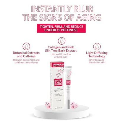 Hada Labo Tokyo Age Correcting Eye Cream – Anti-Aging with Super Hyaluronic Acid, Collagen & Caffeine – Reduces Wrinkles, Dark Circles & Puffiness – Lift, Firm & Brighten – 0.5 oz Avelisse