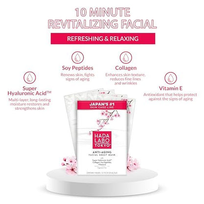 Hada Labo Tokyo Ultimate Anti-aging Facial Mask – Hydrating & Firming Sheet Mask, 0.7 oz Avelisse