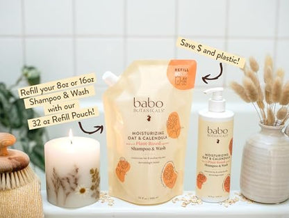 Babo Botanicals Moisturizing Oat & Calendula 2-in-1 Shampoo & Wash for Dry or Sensitive Skin, Lightly Scented, Vegan, 16 Fl Oz