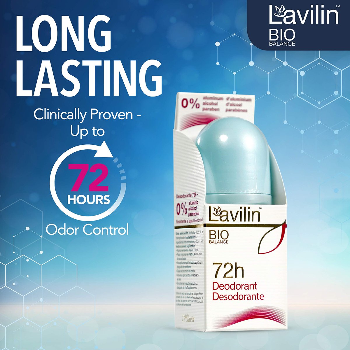 LAVILIN Roll On Deodorant - Aluminum Free, 72 Hour Odor Protection for Sensitive Skin - 2 oz - görsel 5