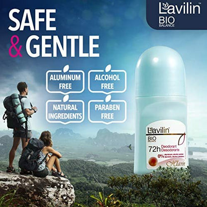 LAVILIN Roll On Deodorant - Aluminum Free, 72 Hour Odor Protection for Sensitive Skin - 2 oz