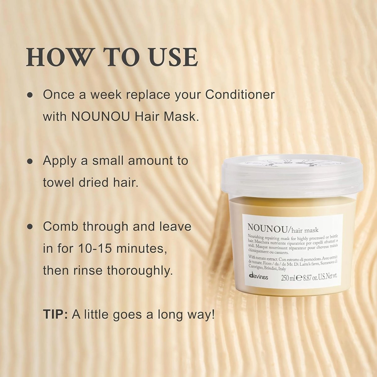 Davines NOUNOU Hair Mask – Restorative Treatment for Damaged, Chemically Treated Hair with Tomato Extract, 8.45 Fl Oz Avelisse