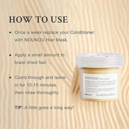 Davines NOUNOU Hair Mask – Restorative Treatment for Damaged, Chemically Treated Hair with Tomato Extract, 8.45 Fl Oz Avelisse