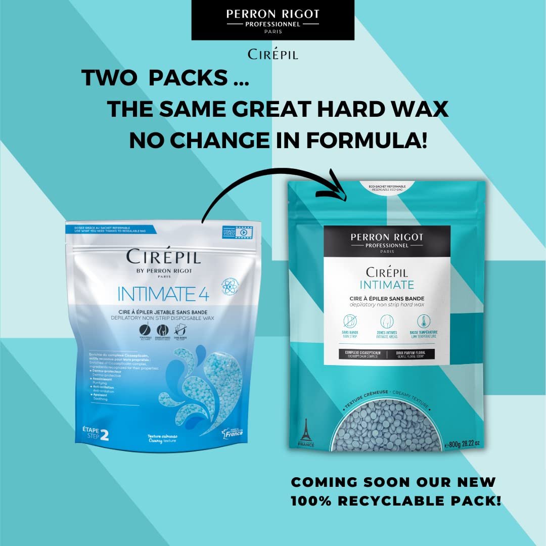Cirepil Intimate Hard Wax Beads – 800g / 28.22 oz with Cicasepticalm & Coconut Oil – Specialized for Brazilian & Bikini Waxing – Creamy Anti-Bump Hair Removal for Sensitive Areas – Refill Bag Avelisse