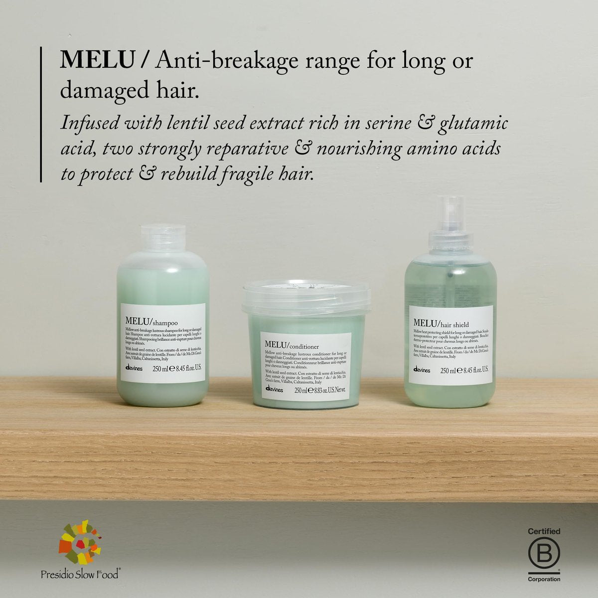 Davines MELU Shampoo, Elasticizing Anti-Breakage Gentle Cleansing Action for Long or Damaged Hair - 8.45 Fl Oz - görsel 9