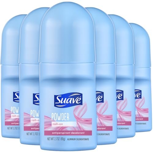 Suave Roll-On Deodorant for Women, Powder Fresh Scent, 6-Pack – 24H Antiperspirant & Deodorant, 2.7 oz Each Avelisse
