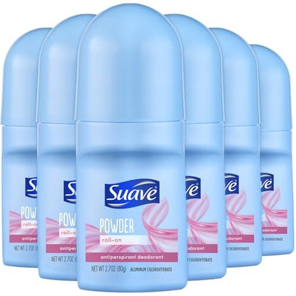 Suave Roll-On Deodorant for Women, Powder Fresh Scent, 6-Pack – 24H Antiperspirant & Deodorant, 2.7 oz Each Avelisse