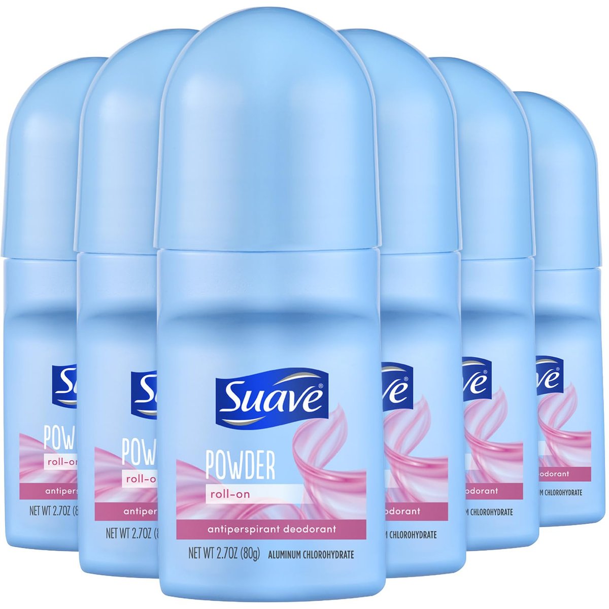Suave Roll-On Deodorant for Women, Powder Fresh Scent, 6-Pack – 24H Antiperspirant & Deodorant, 2.7 oz Each Avelisse