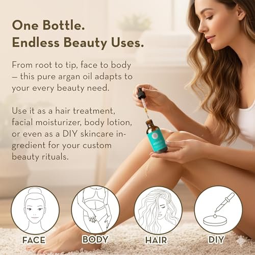 Pure Body Naturals 100% Pure Argan Oil for Skin, Face, and Hair - 4 fl oz Cold Pressed, Non-Greasy, Nourishing Moisturizer - görsel 7