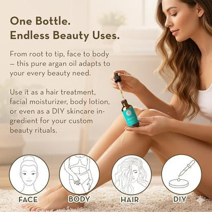 Pure Body Naturals 100% Pure Argan Oil for Skin, Face, and Hair - 4 fl oz Cold Pressed, Non-Greasy, Nourishing Moisturizer