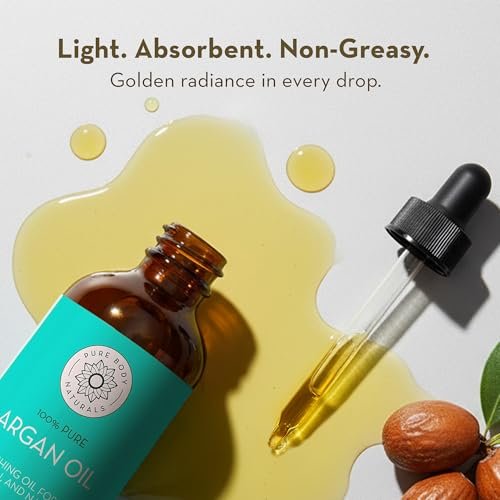 Pure Body Naturals 100% Pure Argan Oil for Skin, Face, and Hair - 4 fl oz Cold Pressed, Non-Greasy, Nourishing Moisturizer - görsel 9